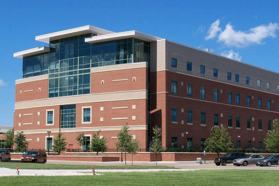 Exterior of multistory brick building