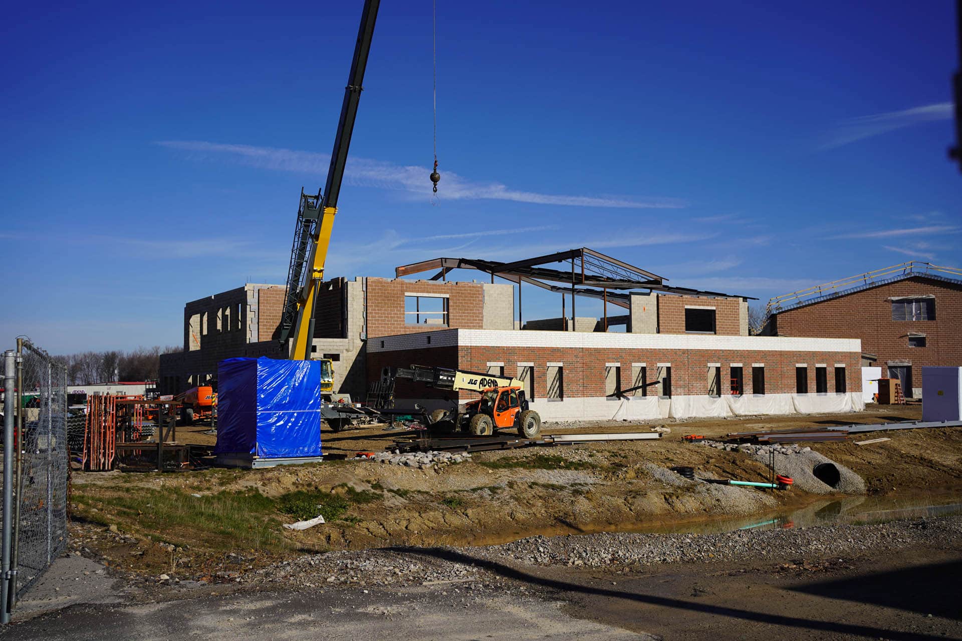 Exterior of brick building under construction