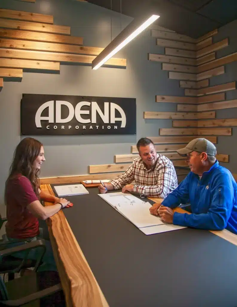 People sitting across from one another looking over documents in binder