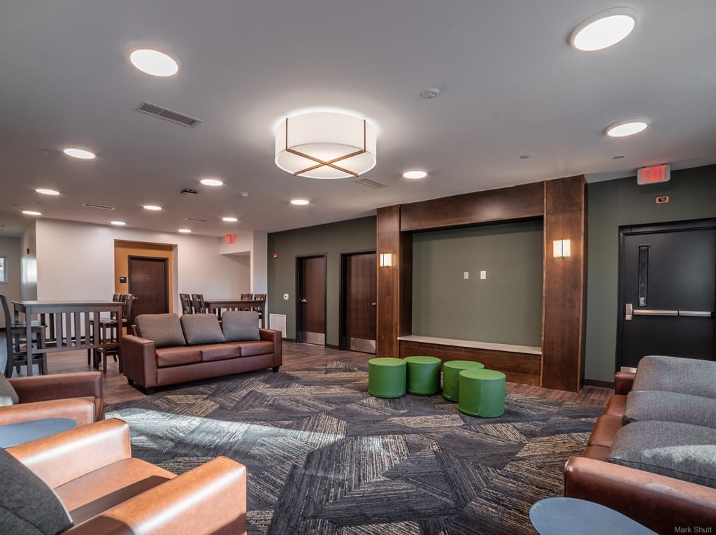 Sitting area with couches and tables